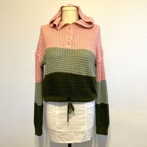 Derek ❤️ heart Pink Ombré size L Crochet Long Sleeve Top